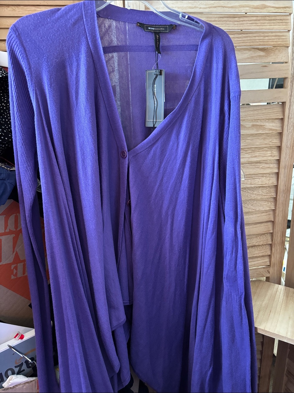 BCBGMAXAZRIA Purple Open-Front Tie-Waist Drape Cardigan Large NWT